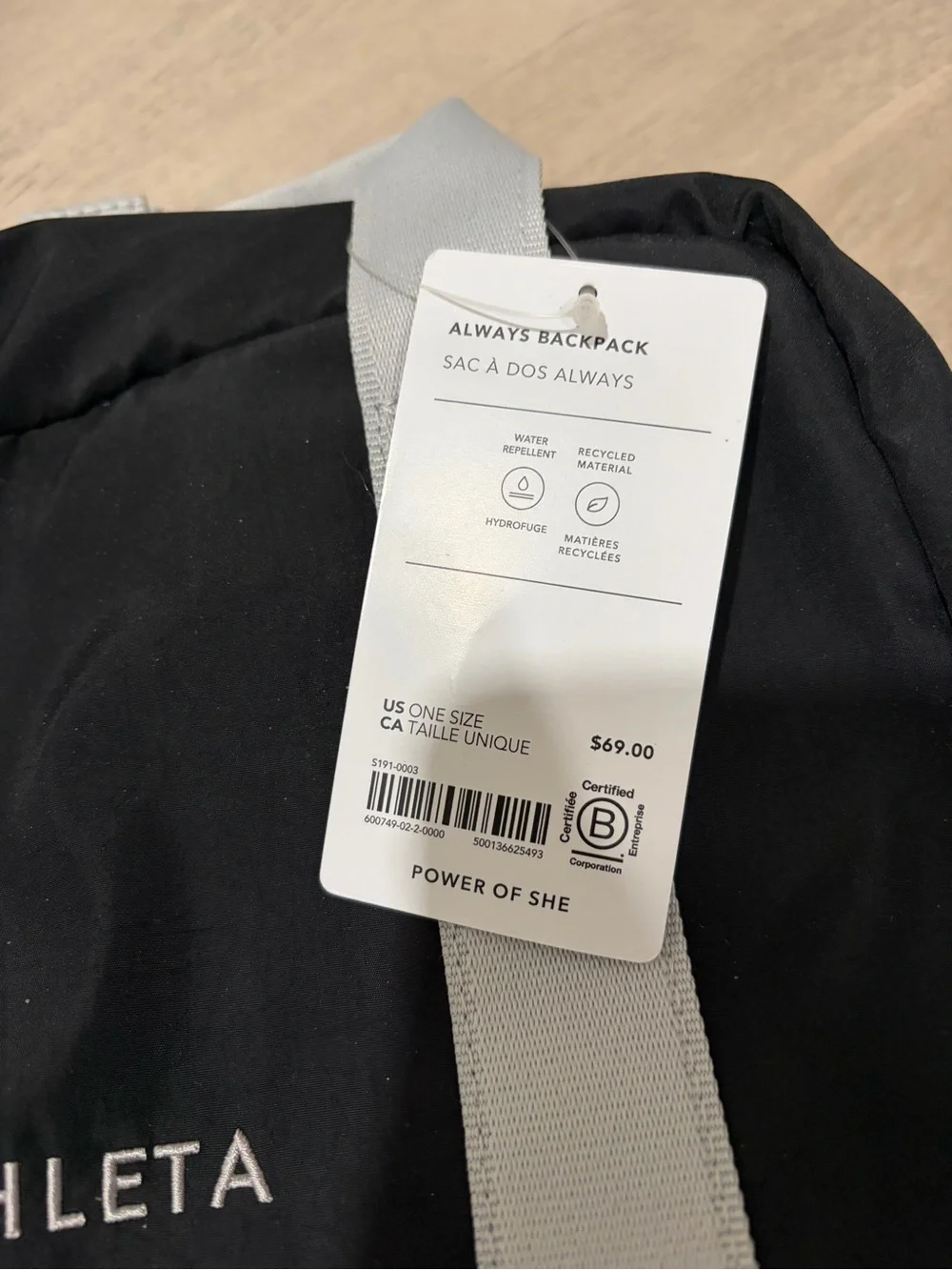 Athleta Black Backpack with Light Gray Accents